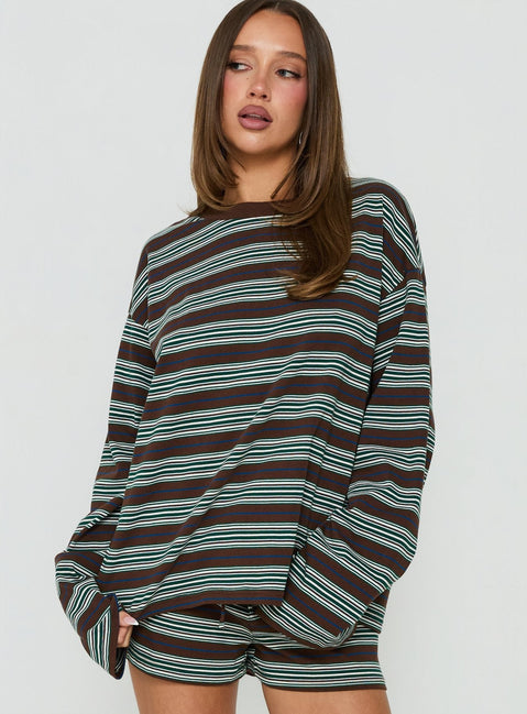 Settle Down Long Sleeve Top Brown Stripe