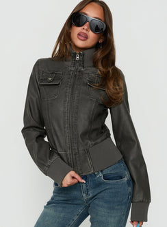 Marykate Funnel Neck Fitted Jacket Washed Black