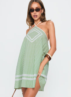 River Rose Anglais Swing Mini Dress Green Stripe