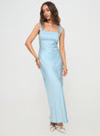 front view of model wearing Princess Polly Radioactive Bias Cut Maxi Dress Ice Blue Square Neck 