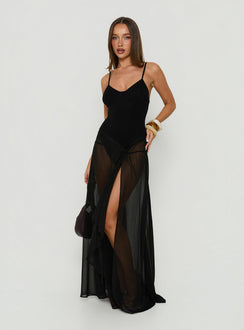 Avra Sheer Bodysuit Maxi-Kleid Schwarz