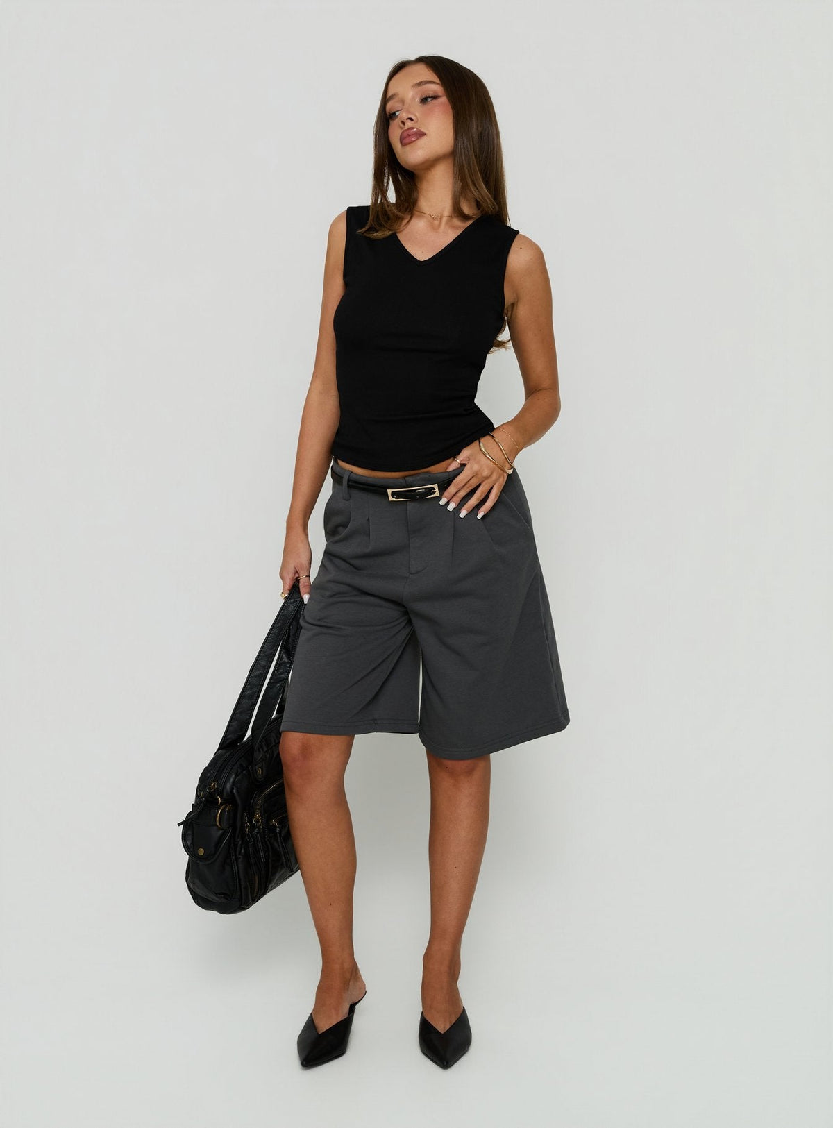 Charlea Fleece Tailored Longling Short Charcoal