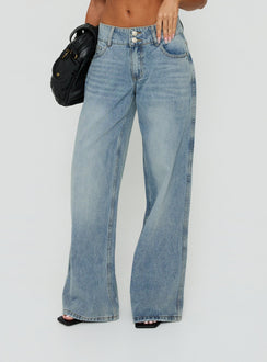 Ramos Low Rise Double Button Wide Leg Jeans Light Vintage Blue