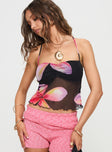 front view of model wearing Princess Polly Palladino Halter Top Pink / Black Sleeveless Sweetheart 