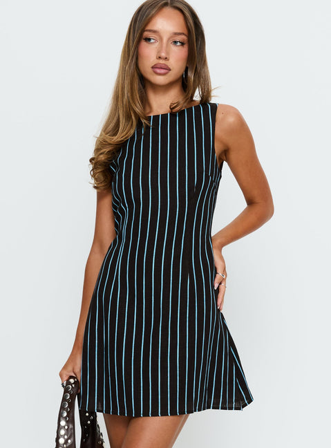 Alfalfa Shift Mini Dress Brown / Blue Stripe