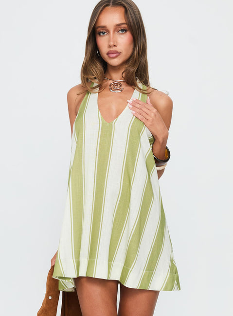 Khaia Halter Mini Dress Green / Cream Stripe