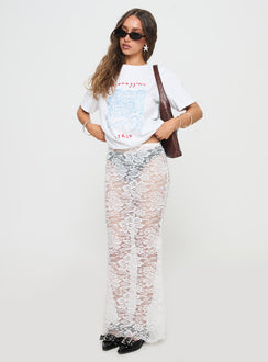   front view of model wearing Princess Polly Lombardio Lace Maxi Skirt White Maxi 