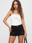 front view of model wearing Princess Polly Symphony Denim Skort Washed Black High Waisted Shorts 