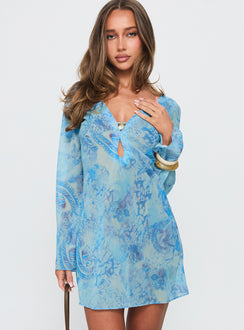 Wayfarer Shell Beach Cover Up Mini Dress Blue Multi