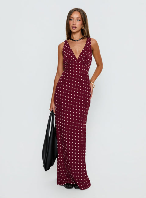 Nellie Maxi Dress Burgundy Polka Dot