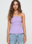 front view of model wearing Princess Polly Diamanta Top Lilac Sleeveless straight 