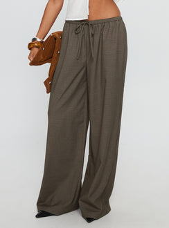 back view of model wearing Princess Polly Ketrina Tie Waist Pants Brown Plaid High Waisted Pants 