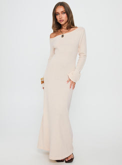 Kloey Long Sleeve Knit Maxi Dress Cream