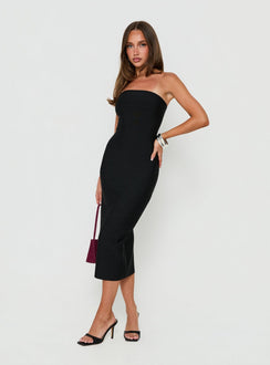 Eastonn Trägerloses Wickelkleid Midi Schwarz