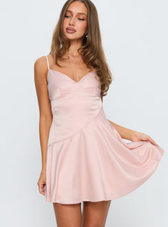 front view of model wearing Princess Polly Summer Blush Mini Dress Pink V-Neck 