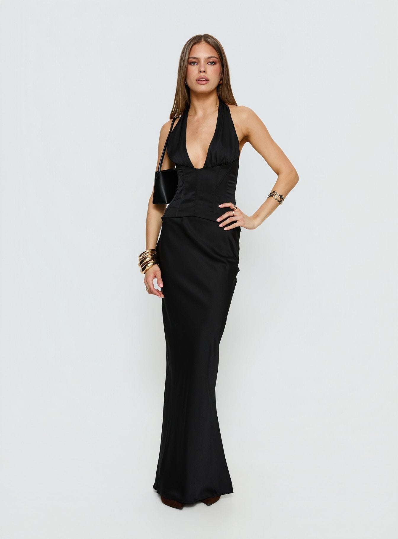 In A Trance Halter Corset Maxi Dress Black