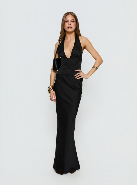 In A Trance Halter Corset Maxi Dress Black
