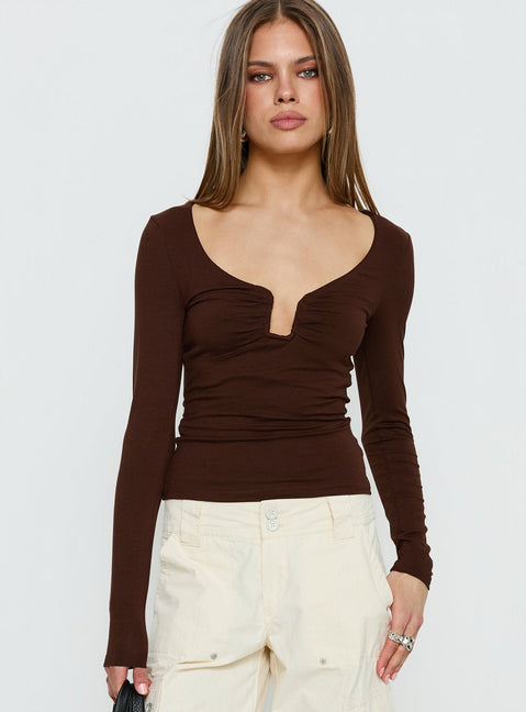 Serelle Langarm-Bustier-Oberteil Schokobraun