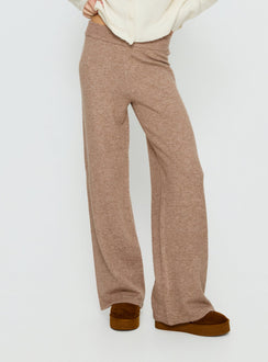 front view of model wearing Princess Polly Bekki Wide Leg Knit Pant Mocha High Rise Pants 