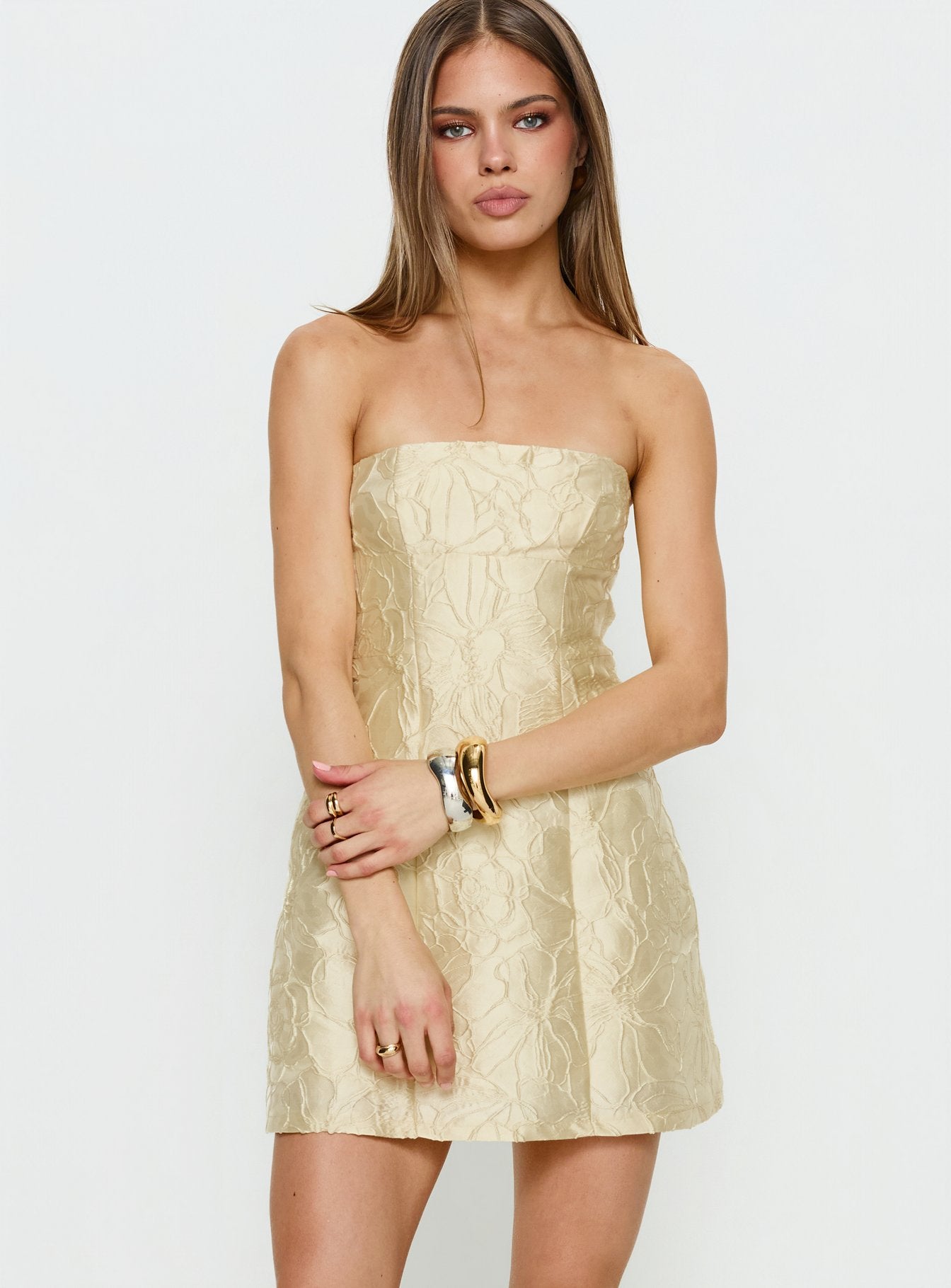 Cross Your Heart Strapless Mini Dress Lemon
