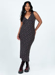 side view of model wearing Princess Polly Sariah Maxi Dress Black Petite V-Neck 