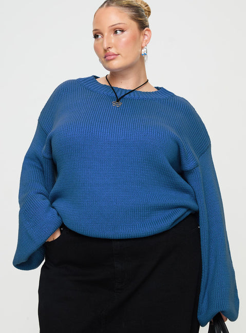 Harmony Balloon Sleeve Knit Sweater Blue Curve