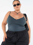 Front view of model wearing  front Princess Polly Sleeveless Asymmetric Neckline  Kazan Cami Steel Curve