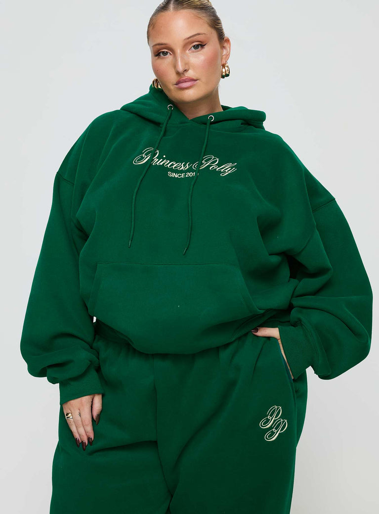 Green Graphic print hoodie Drawstring hood, ribbed cuffs & waistband, drop shoulder