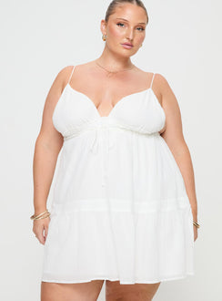 front view of model wearing Princess Polly Dionne Mini Dress White Curve Plunger 