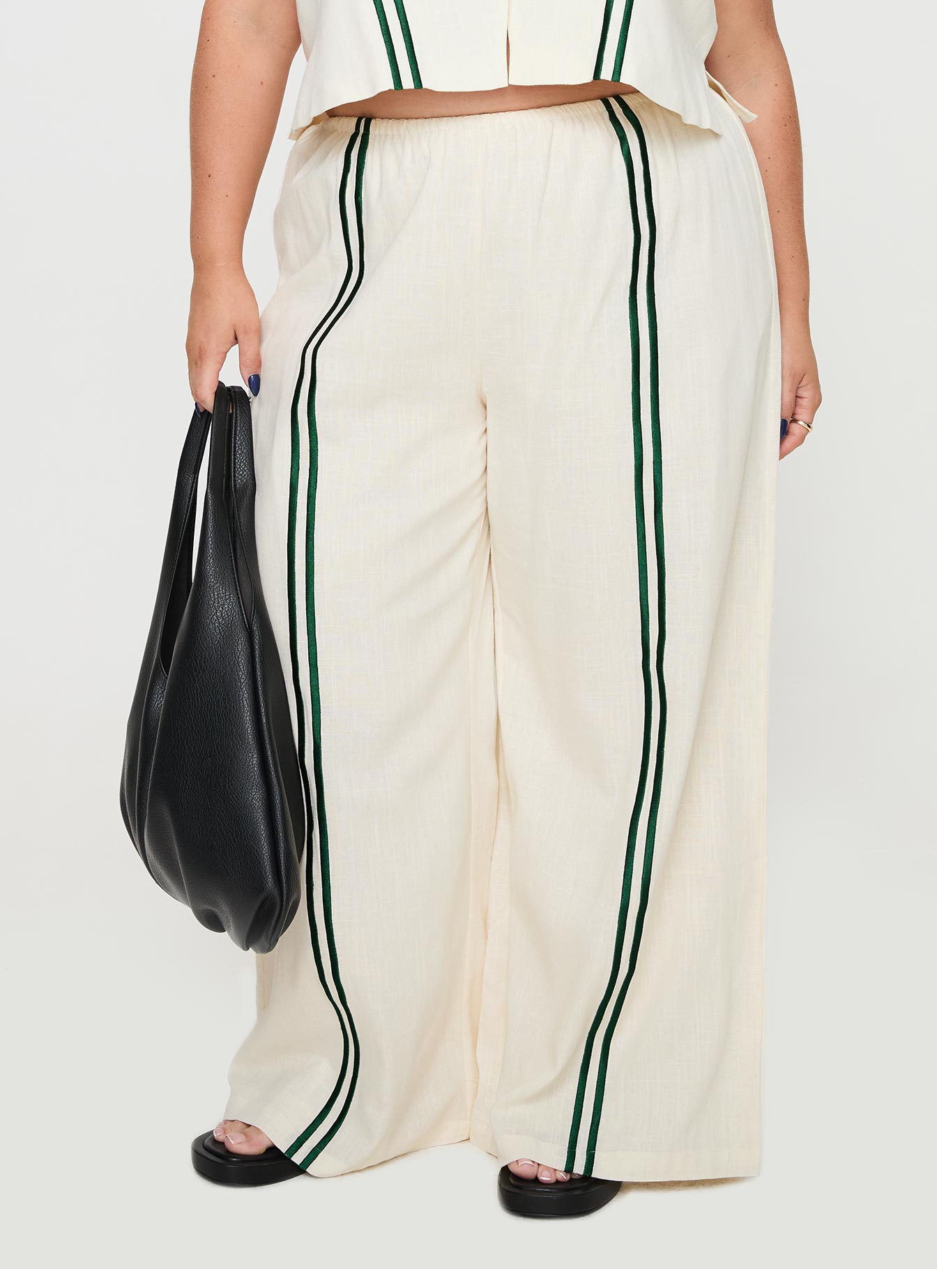 back view of model wearing Princess Polly Telling Lies Pants White / Green Curve High Waisted Pants 