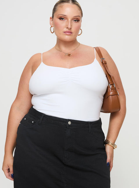 front view of model wearing Princess Polly Bekks Bodysuit White Curve Sleeveless V-Neck 