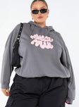 Princess Polly Hooded Sweatshirt Bubble Text Charcoal / Light Pink Curve Princess Polly  regular 