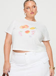 front view of model wearing Princess Polly Arri Top White Curve Short Sleeves Crew Neck 