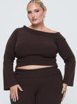 front view of model wearing Princess Polly Sina Off The Shoulder Top Chocolate Curve Cropped 