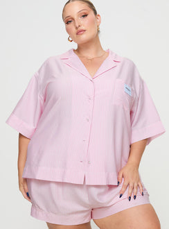 Striped sleep shirt Lapel collar, button fastening down front, single chest pocket