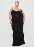 front view of model wearing Princess Polly Mazzola Maxi Dress Black Curve Sweetheart Neckline 