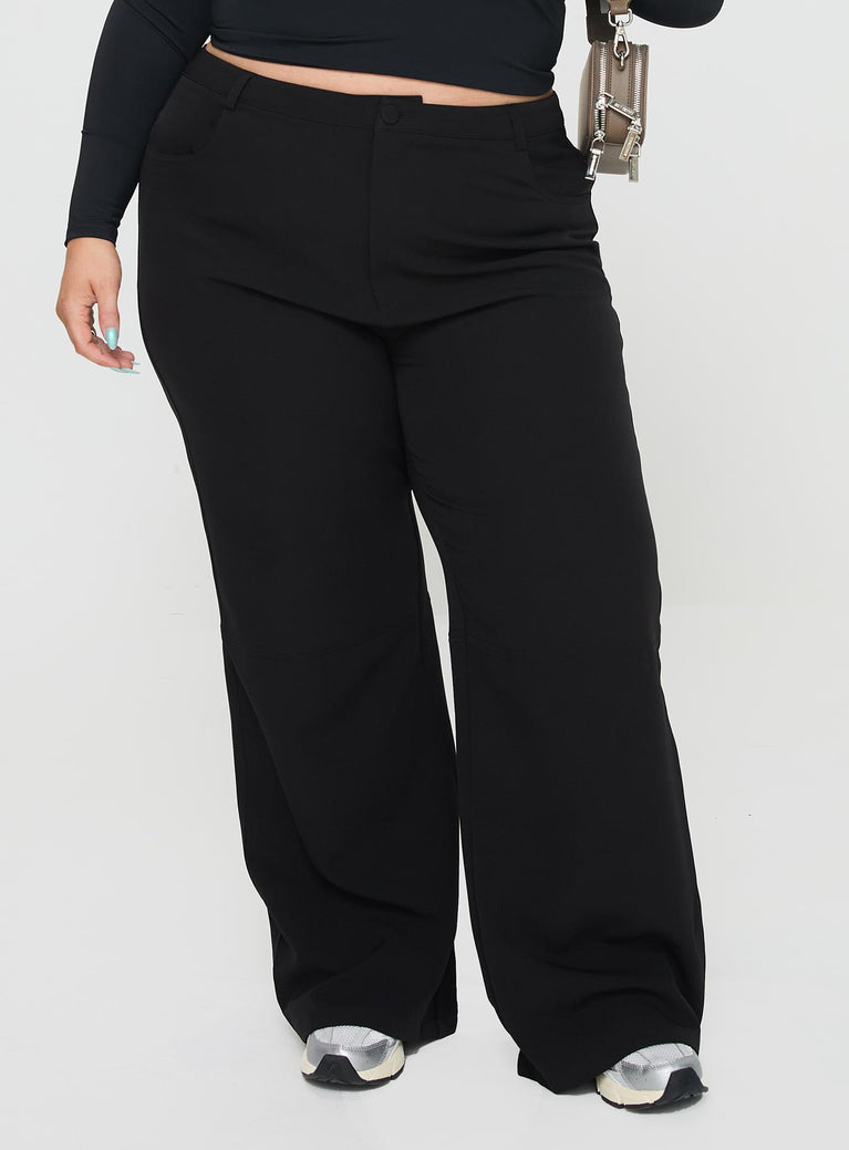 front view of model wearing Princess Polly Lulu Pants Black Curve High Waisted Pants 