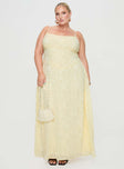 front view of model wearing Princess Polly South Of France Maxi Dress Yellow Curve Square Neck 