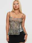 front view of model wearing Princess Polly Golden Age Split Cami Top Leopard Multi Sleeveless Square Neck 