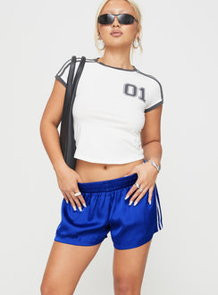 front view of model wearing Princess Polly 444 Shorts Cobalt High Waisted Shorts 