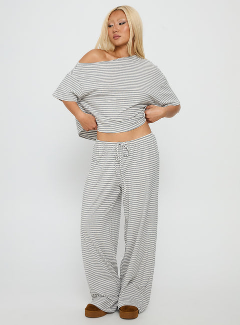 Tobie Off Shoulder Sleep Set Grey Stripe