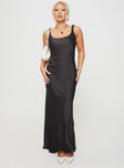 front view of model wearing Princess Polly Penelopy Bias Cut Maxi Dress Black Scoop Neck 