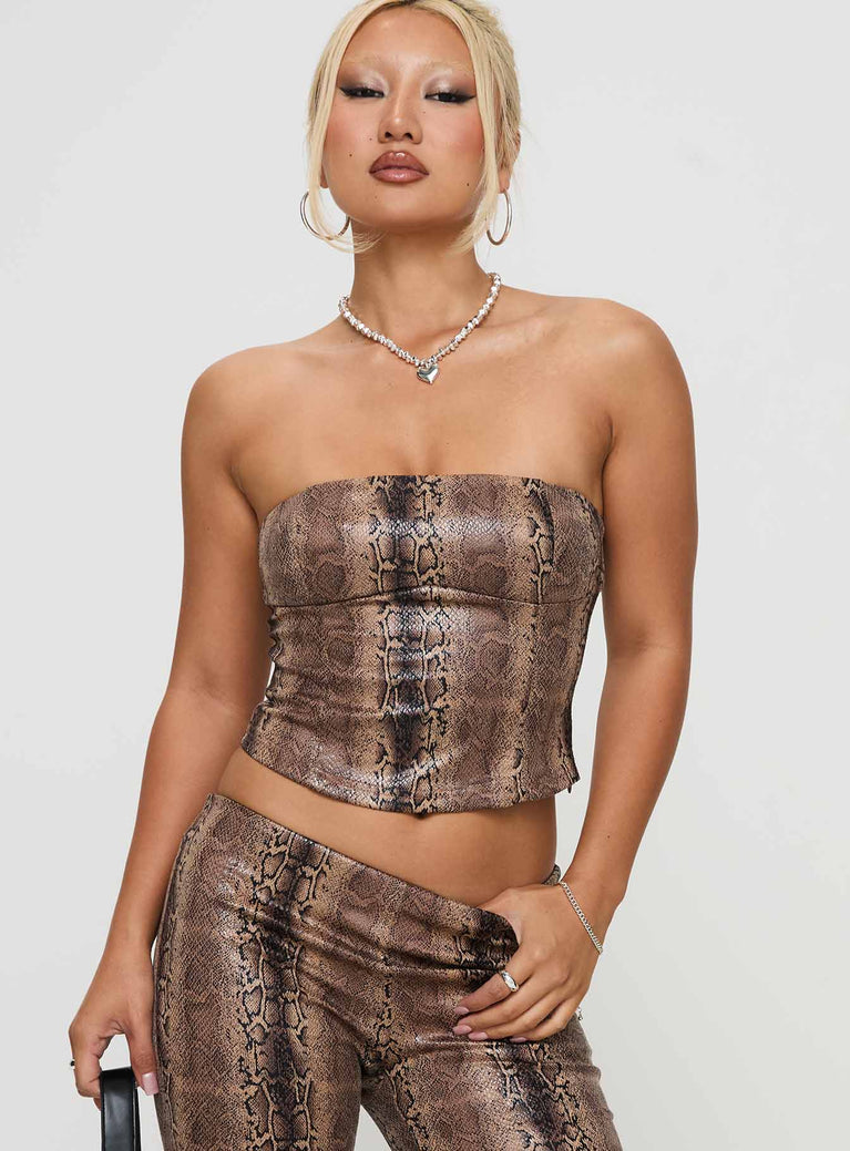 Kinniya Strapless Top Brown Multi