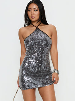 Lyria Halter Mini Dress Dark Brown