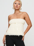 front view of model wearing Princess Polly Avelina Strapless Top Cream Sleeveless straight 