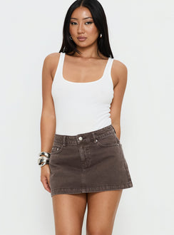 Nicolina Low Rise Denim Mini Skirt Washed Brown