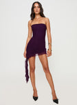 front view of model wearing Princess Polly Salinas Strapless Mini Dress Purple Straight Neck 