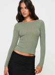 Green Long sleeve ribbed top with a wide neckline