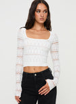 front view of model wearing Princess Polly Valor Long Sleeve Knit Top White Full Sleeves Square Neck 