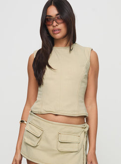 front view of model wearing Princess Polly Countryside Top Ecru Sleeveless Crew Neck 